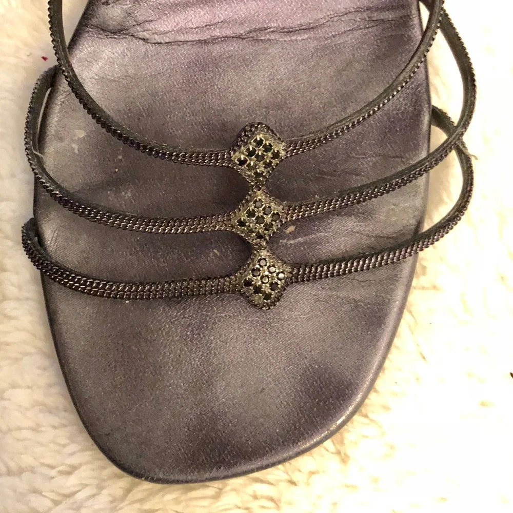 Rebeca Sanver Navy Blue Strappy Leather Heels